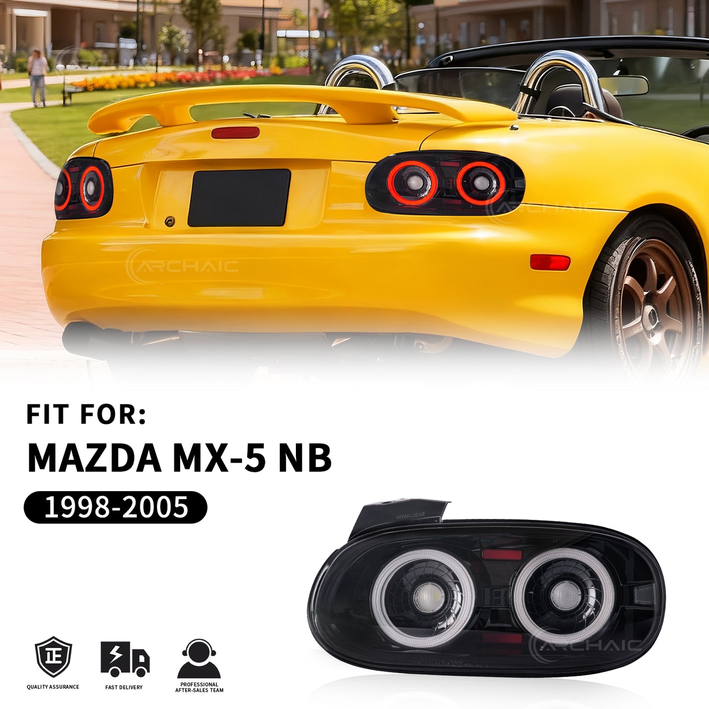 Archaic Full LED Tail Lights for Mazda MX-5 Miata NB 1998–2005, 3D Animation DRL, JDM Design, Plug & Play, Pair