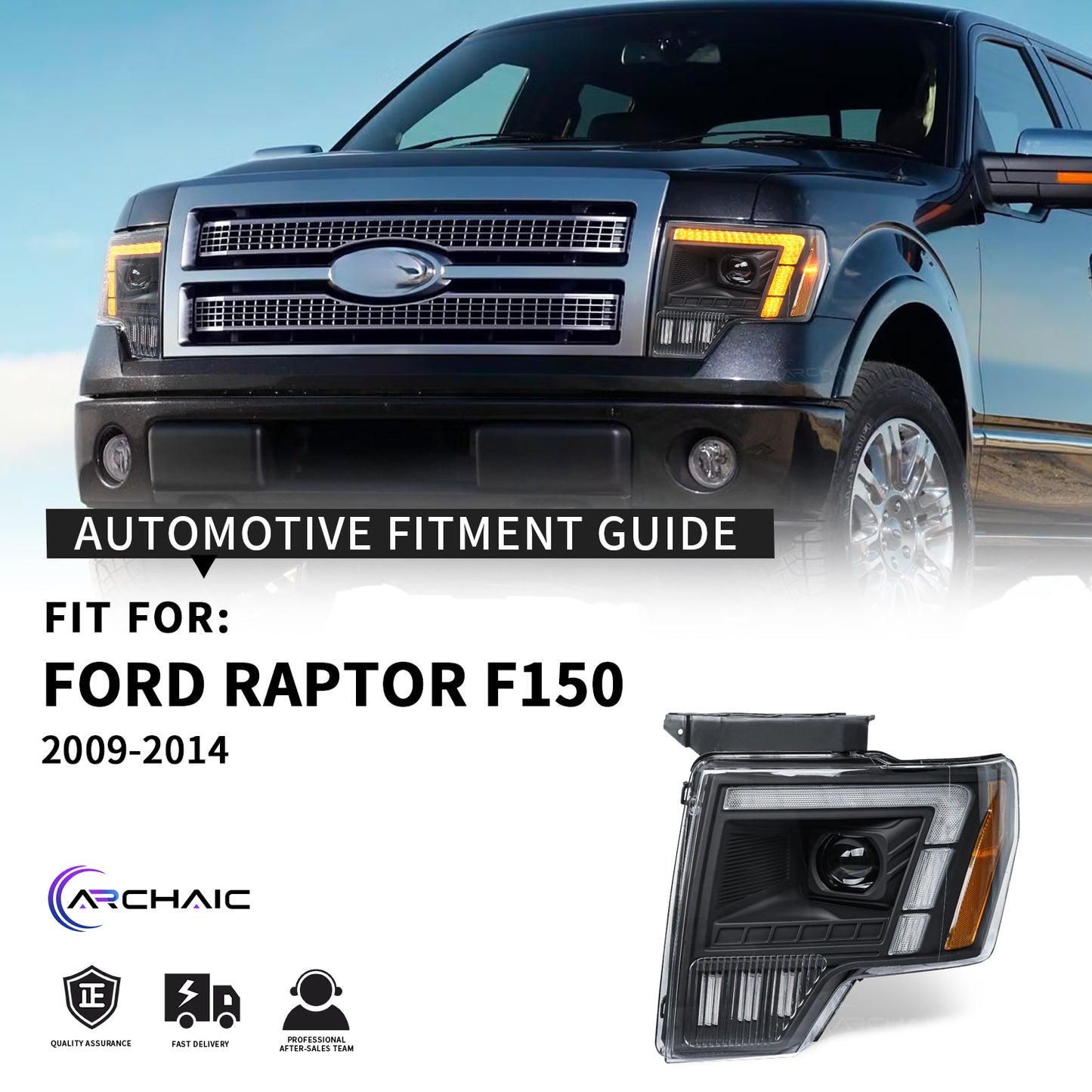 Phares à DEL à double lentille pour Ford F-150 FX2, FX4, King Ranch, Lariat, Limited, Platinum, STX, SVT Raptor, XL, XLT et Lariat Limited (2009-2014)