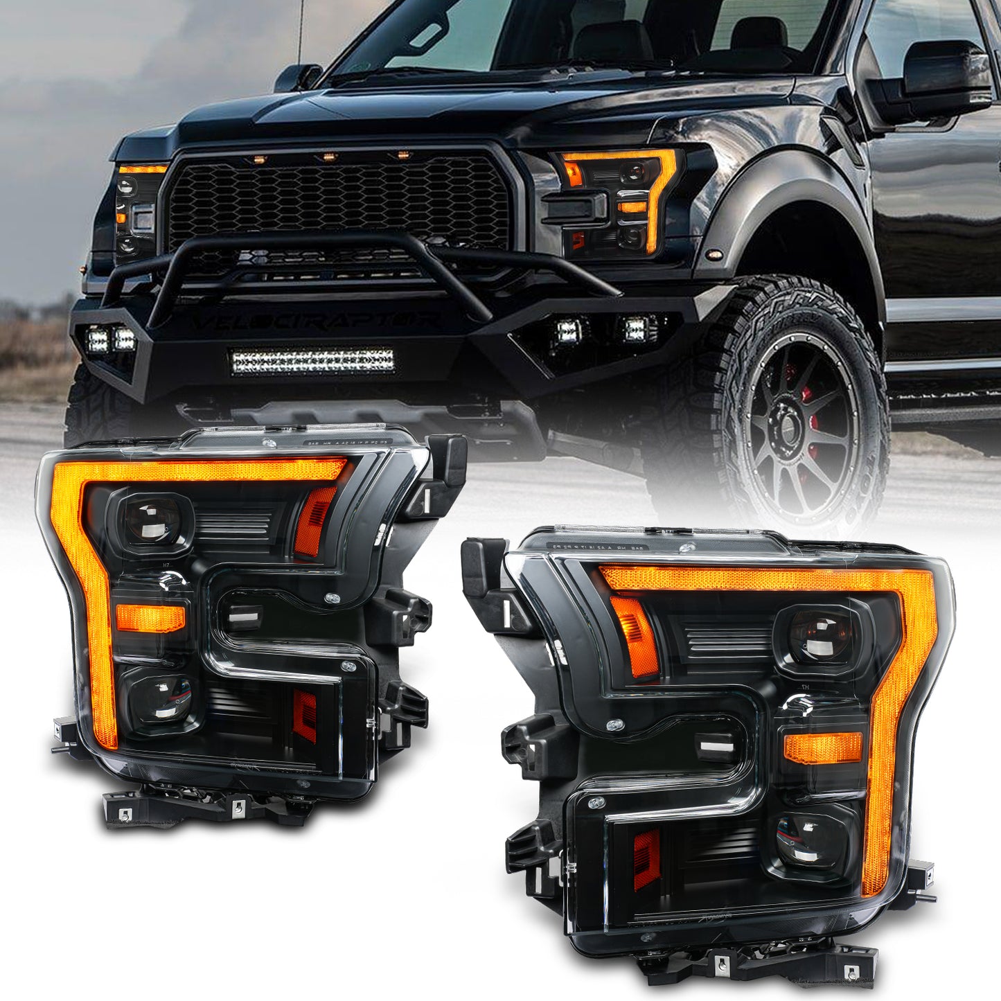 Phares entièrement à DEL pour Ford F-150 Raptor 2015-2020, style F DRL