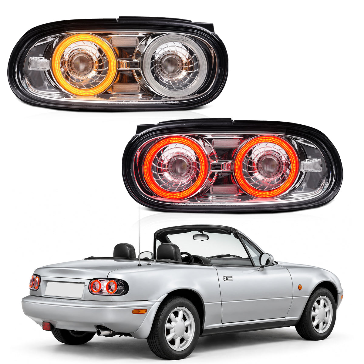 Feux arrière à LED complets (teinte fumée claire) pour Mazda Miata NA (modèle ancien) - Déjà homologué E-mark