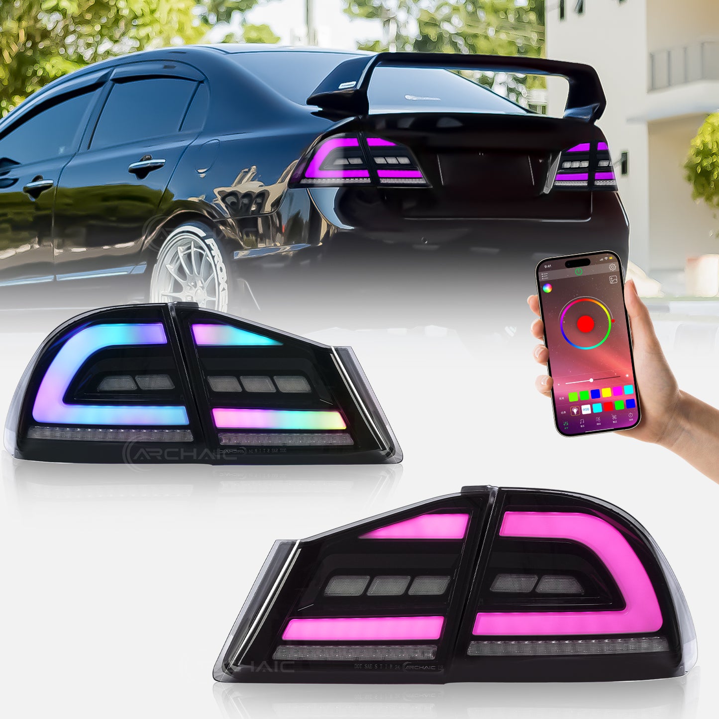 Archaic RGB LED Tail Lights for Honda Civic FD1 FD2 FD3 2006–2011 | Type R