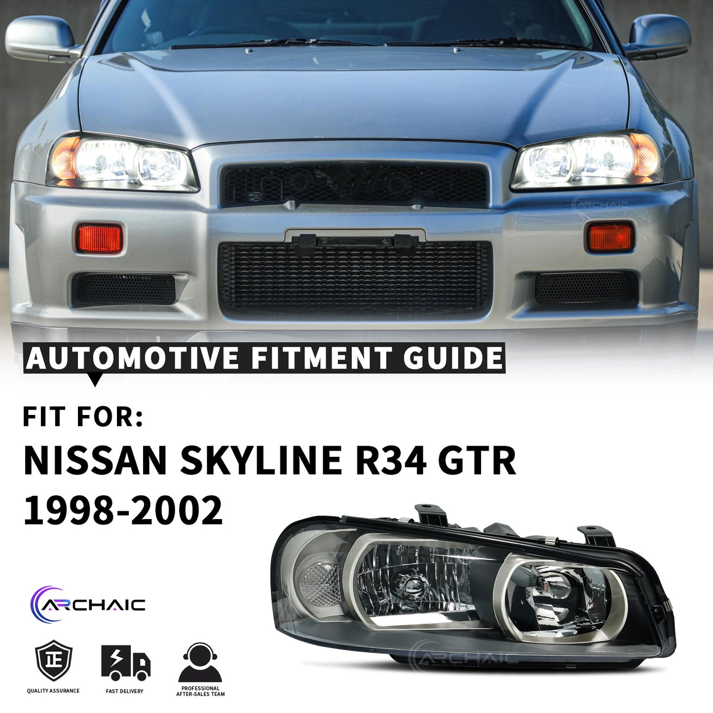 LED Headlights For Nissan Skyline R34 GTR GT-R BNR34/GTT ER34 1998-2002 OE Style