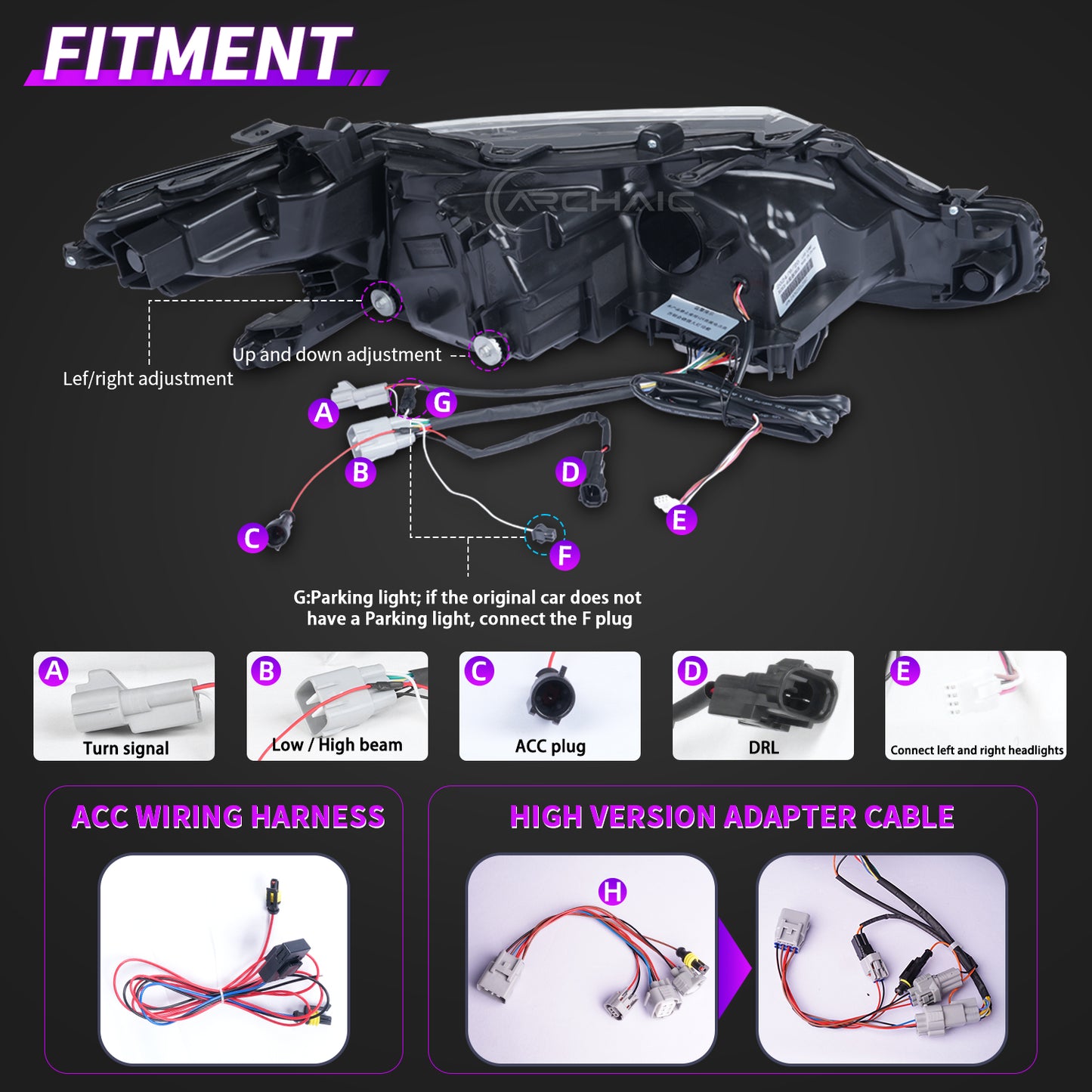 Archaic Upgrade RGB LED Headlights for Toyota Camry 2018–2023 | 8th Gen Projector DRL Front Lamp Assembly