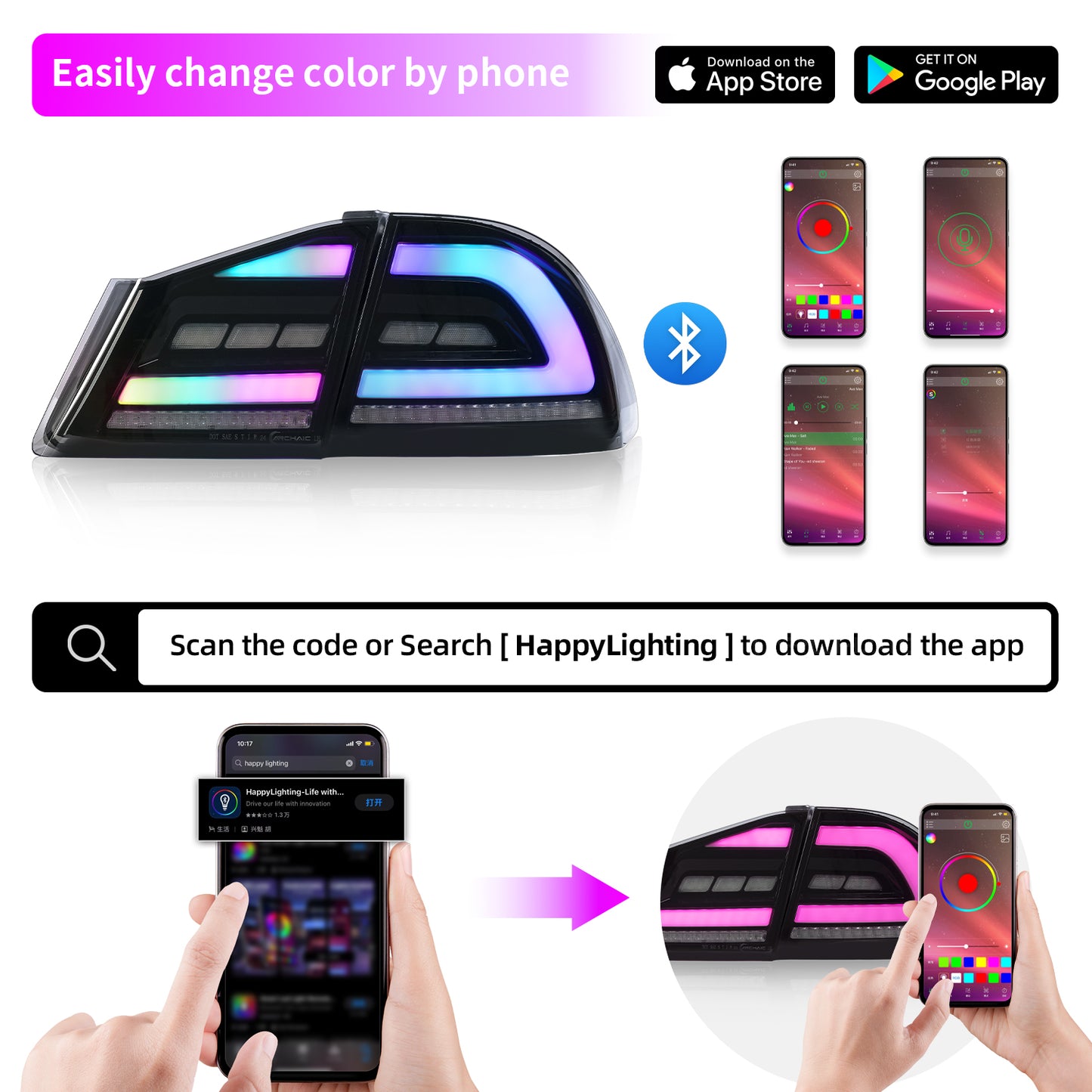 Archaic RGB LED Tail Lights for Honda Civic FD1 FD2 FD3 2006–2011 | Type R