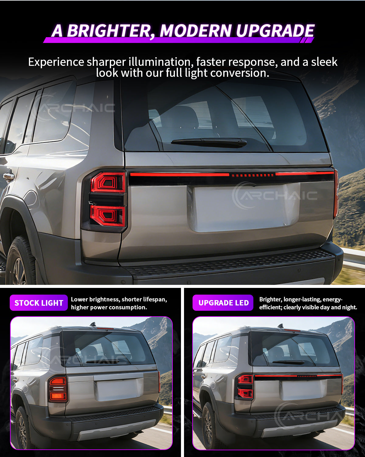 Archaic LED Tail Lights Compatible with Toyota Land Cruiser Prado LC250 (Non-US Models) 2025-UP | Smoked Lens | Sequential Turn Signal