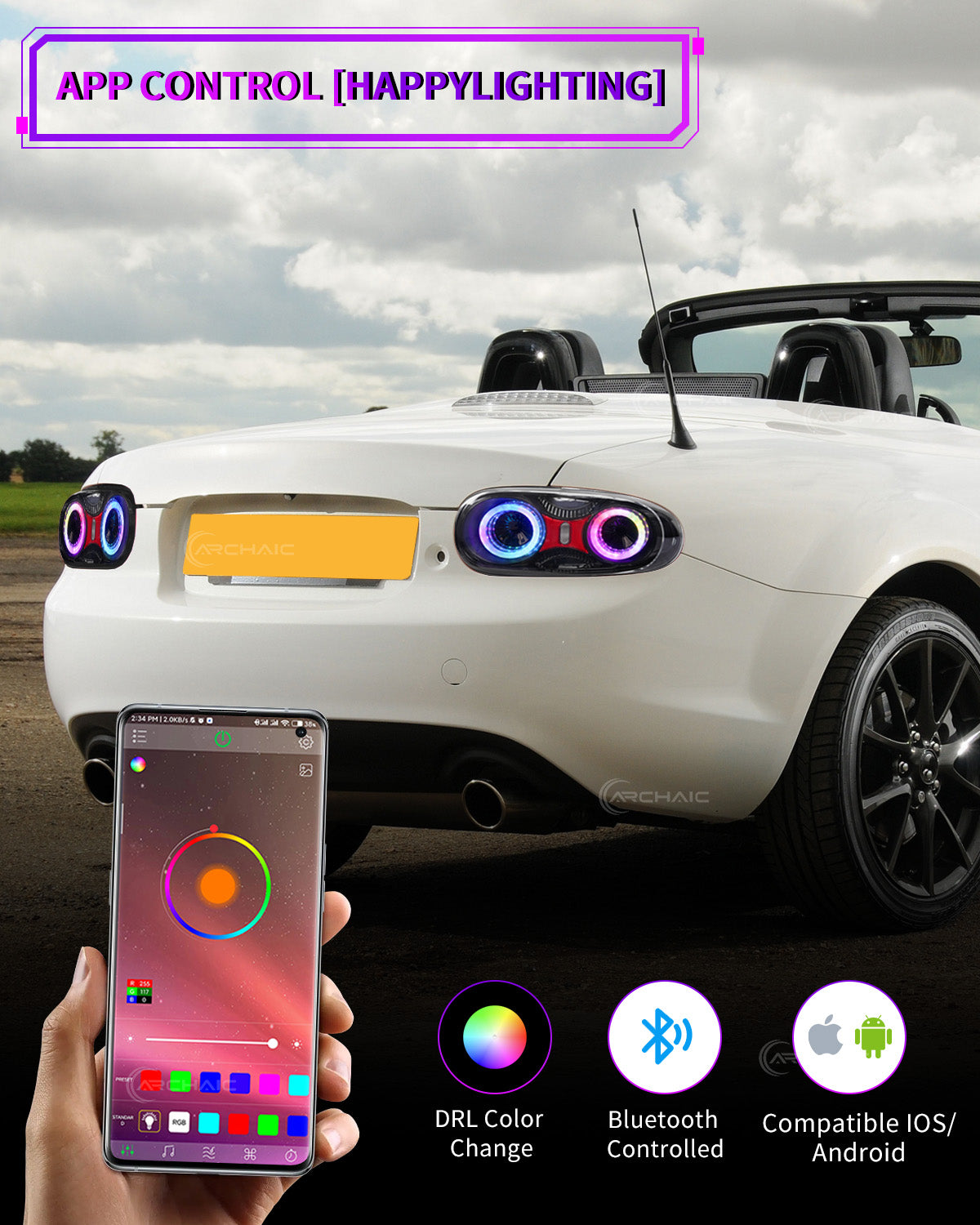 Archaic Full LED taillight assembly Compatible with Mazda Miata MX-5 NC NC2 NC3 (2005-2015)RGB with E-mark certification. Latest upgraded reflector RGB