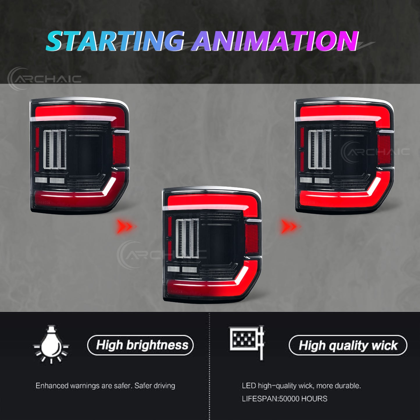 Archaic LED Tail Light Compatible with Gladiator with Reverse Brake Light, Compatible with 2019-2023 Jeep Gladiator