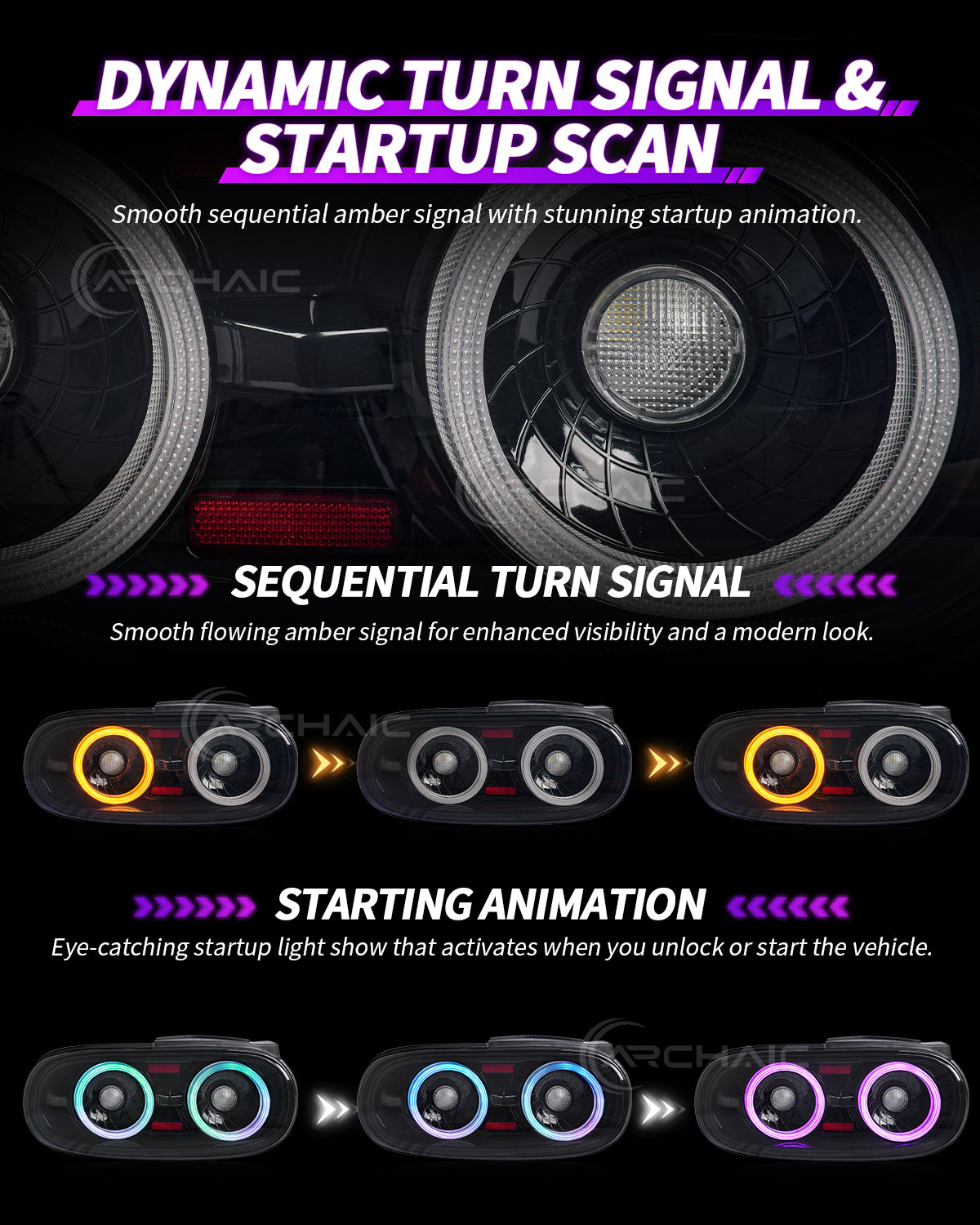 Faros traseros LED RGB Arcaicos para Mazda Miata NA (1989–1997) | Certificación E-Mark | Control por aplicación | Actualización Plug & Play