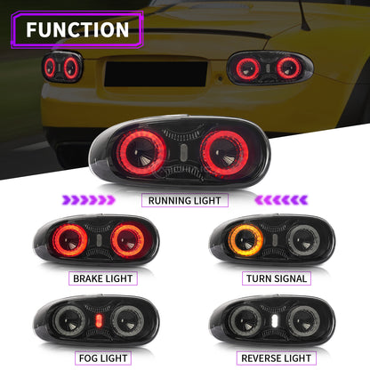 Night view of Archaic LED tail lights on Mazda MX-5 NC