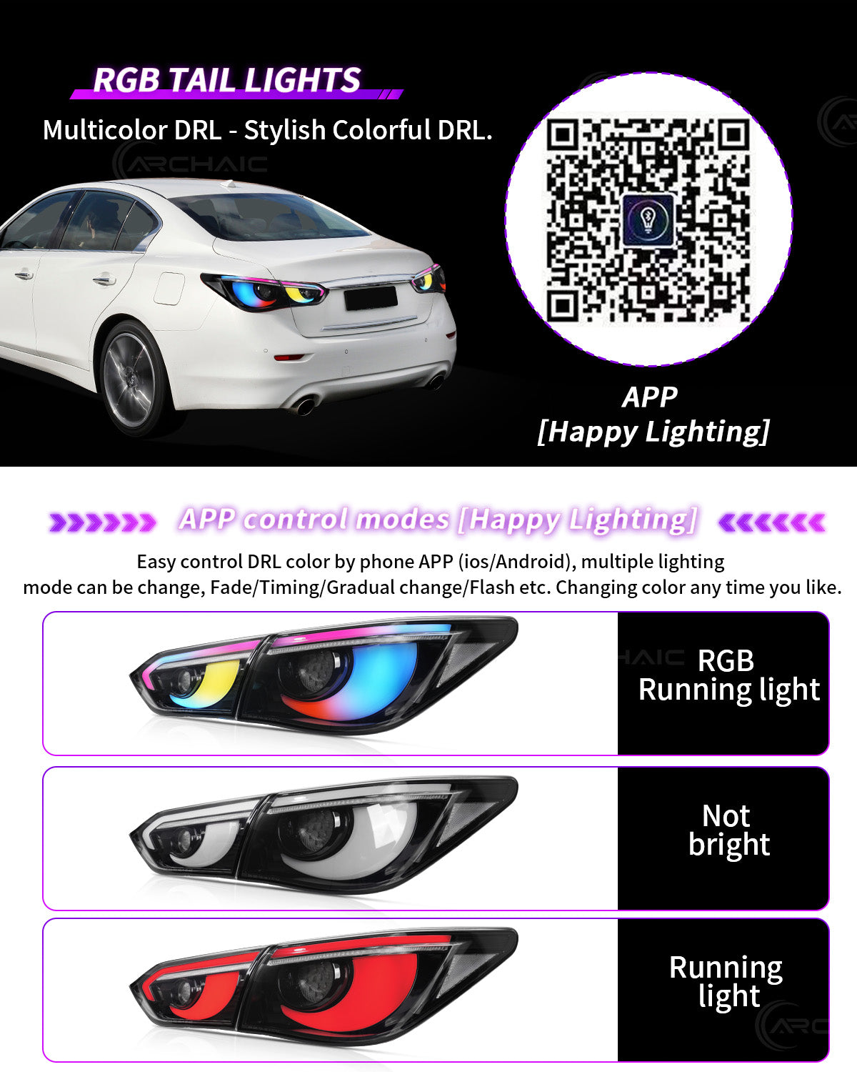 For INFINITI Q50 LED Tail Lights 2014-2017 | Skyline V37 Compatible | Sequential Turn Signal + Startup Animation + RGB Option | OEM Fitment Replacement