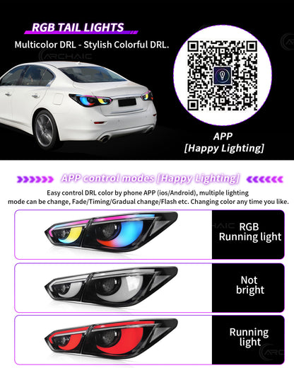 For INFINITI Q50 LED Tail Lights 2014-2017 | Skyline V37 Compatible | Sequential Turn Signal + Startup Animation + RGB Option | OEM Fitment Replacement