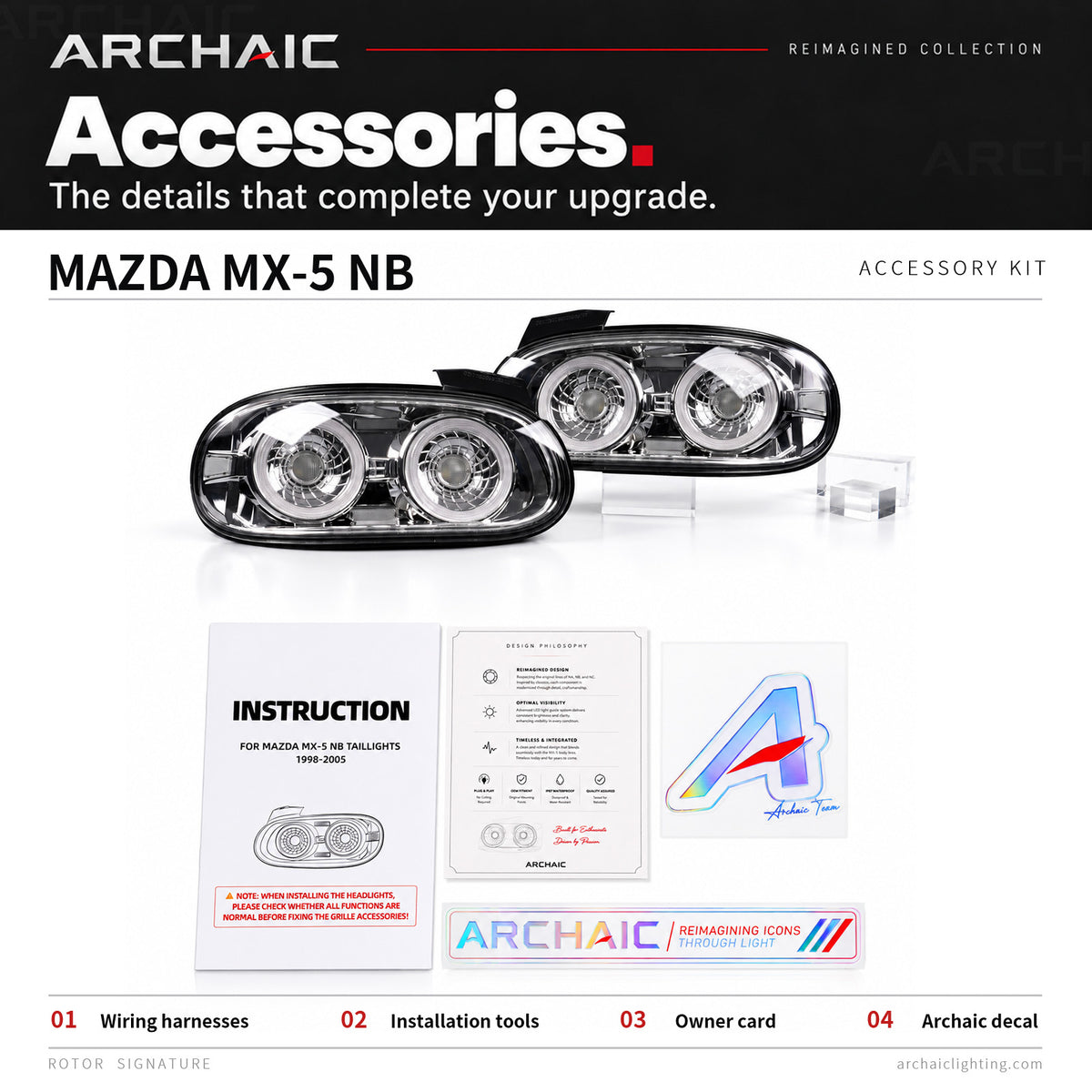 Feux arrière à LED Archaic pour Mazda MX-5 Miata NB 1998–2005, feux de jour à animation 3D, design JDM, installation facile, paire