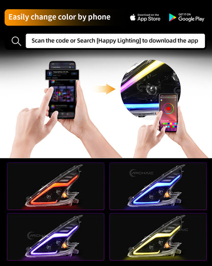 Faros LED de alto rendimiento para Nissan 370Z Z34 2008–2021 | DRL con animación RGB al encender