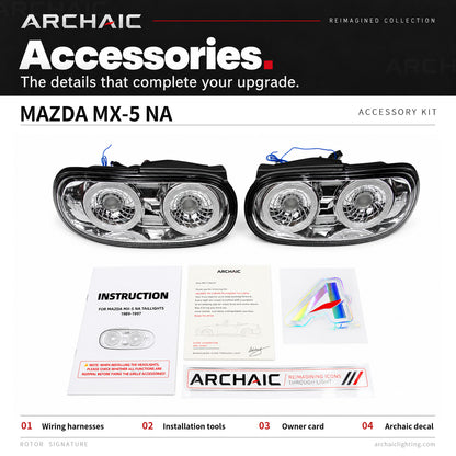 Feux arrière à LED complets (teinte fumée claire) pour Mazda Miata NA (modèle ancien) - Déjà homologué E-mark