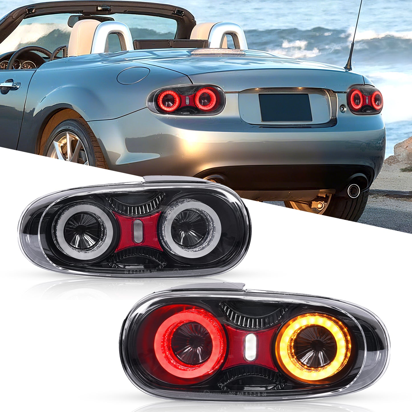 Feu arrière complet à LED pour Mazda Miata MX-5 NC NC2 NC3 (2005-2015) homologué CE. Réflecteur amélioré.