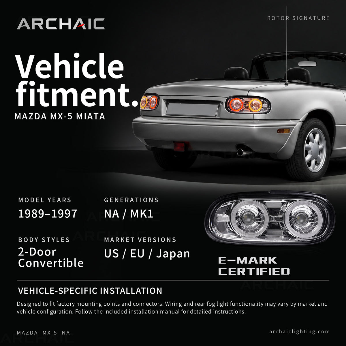 Feux arrière à LED complets (teinte fumée claire) pour Mazda Miata NA (modèle ancien) - Déjà homologué E-mark