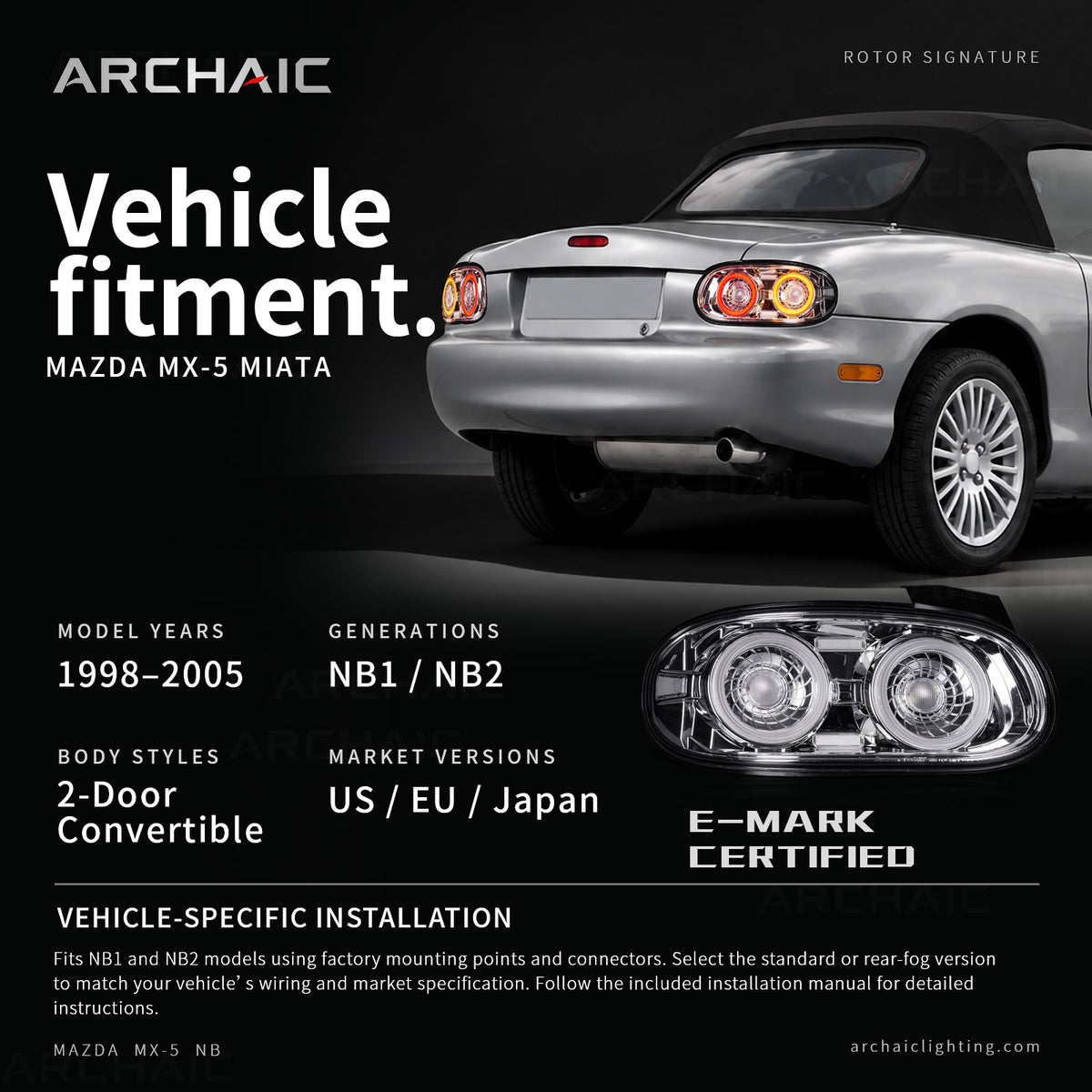 Feux arrière à LED Archaic pour Mazda MX-5 Miata NB 1998–2005, feux de jour à animation 3D, design JDM, installation facile, paire
