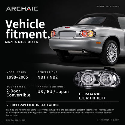 Feux arrière à LED Archaic pour Mazda MX-5 Miata NB 1998–2005, feux de jour à animation 3D, design JDM, installation facile, paire