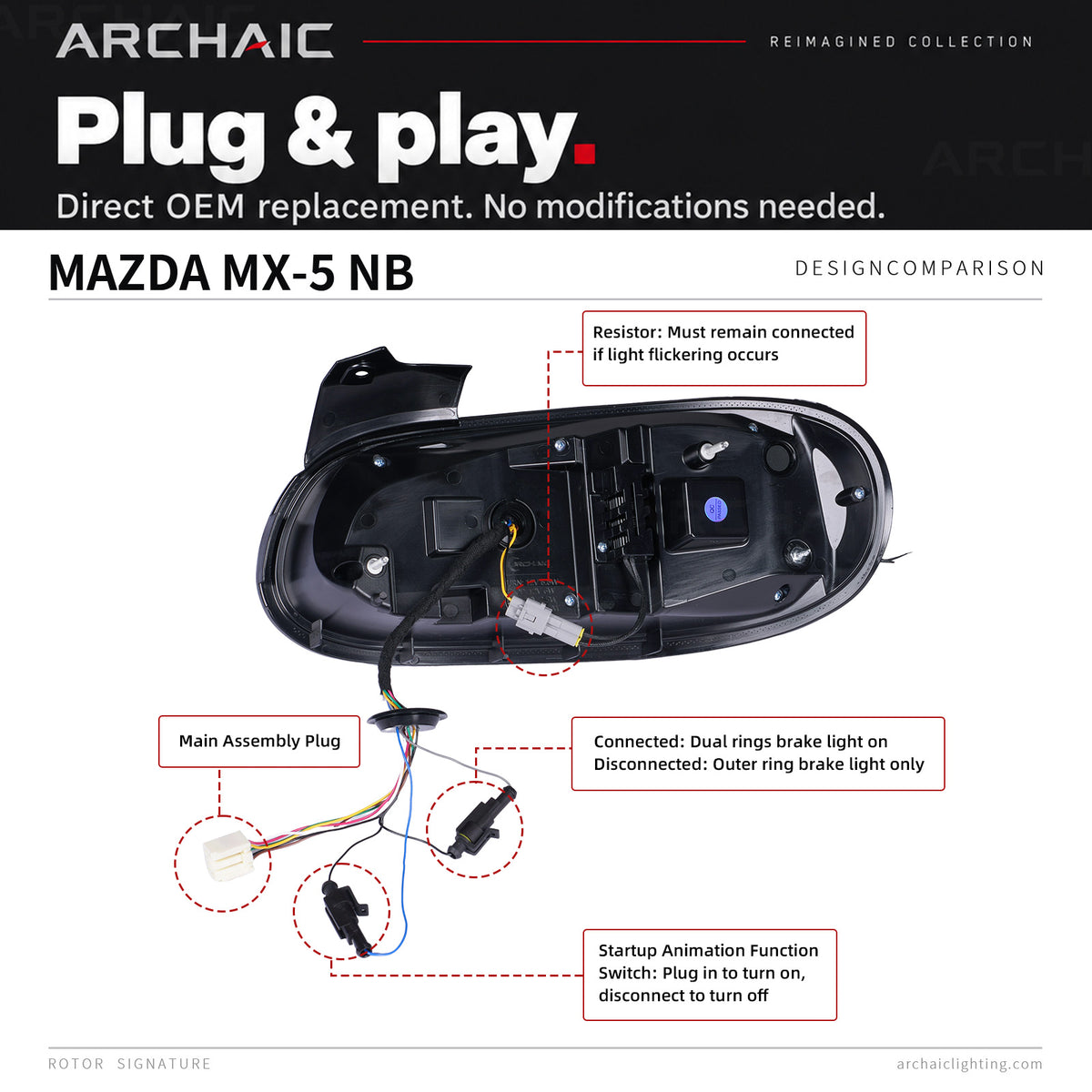 Feux arrière à LED Archaic pour Mazda MX-5 Miata NB 1998–2005, feux de jour à animation 3D, design JDM, installation facile, paire