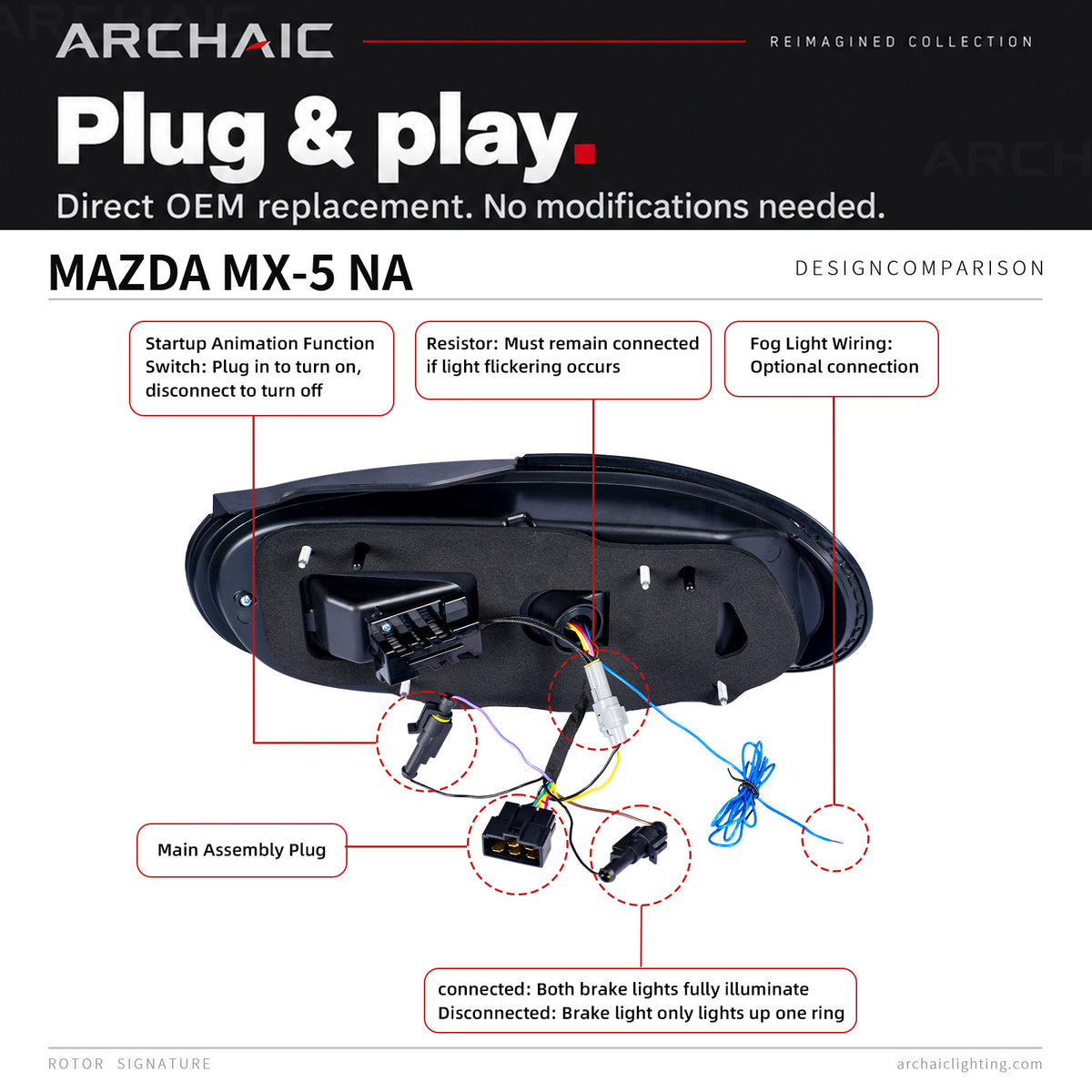 Feux arrière à LED complets (teinte fumée claire) pour Mazda Miata NA (modèle ancien) - Déjà homologué E-mark