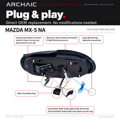 Feux arrière à LED complets (teinte fumée claire) pour Mazda Miata NA (modèle ancien) - Déjà homologué E-mark