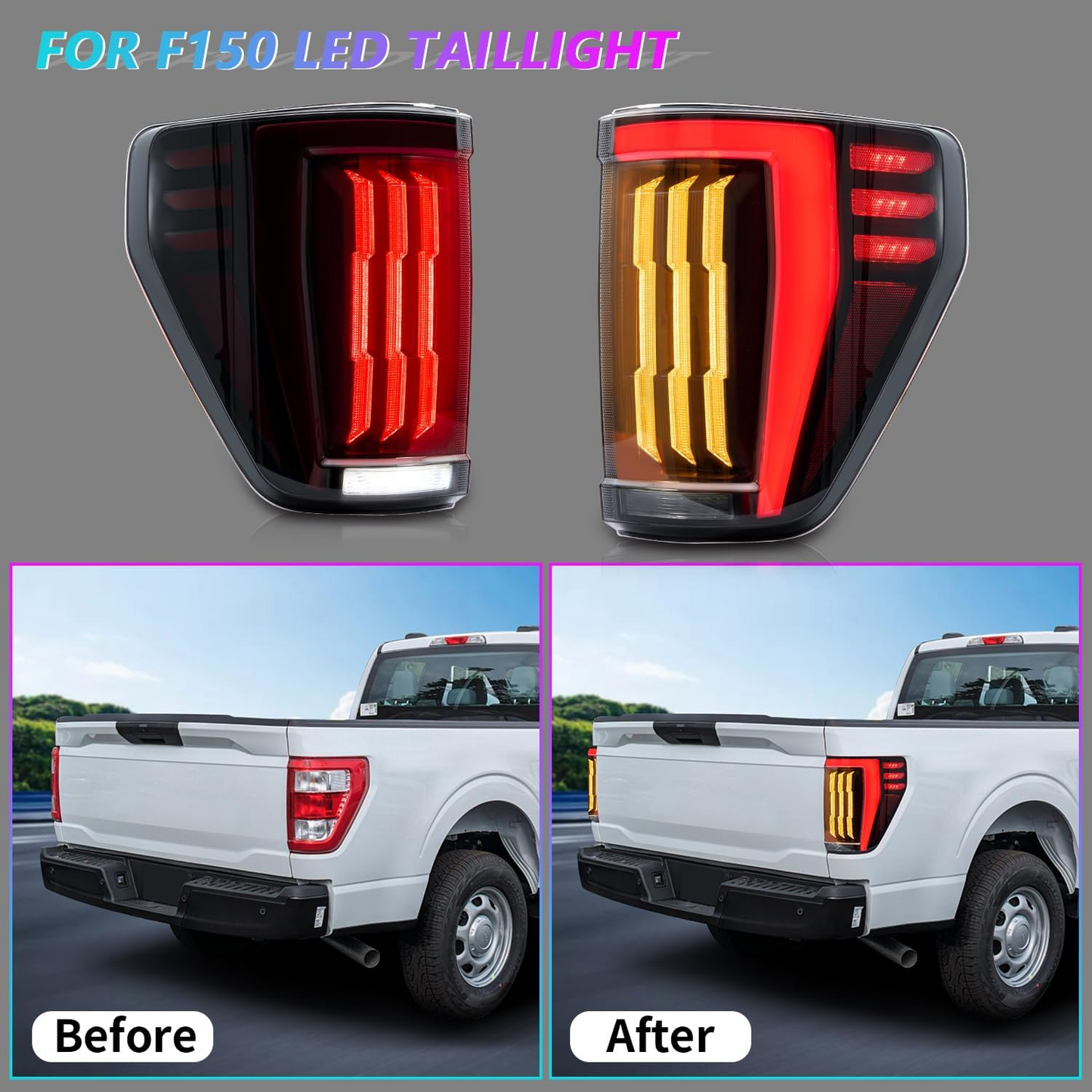 Full LED Tail Lights Assembly For Ford F-150 XL STX 2021-2023,Smoked