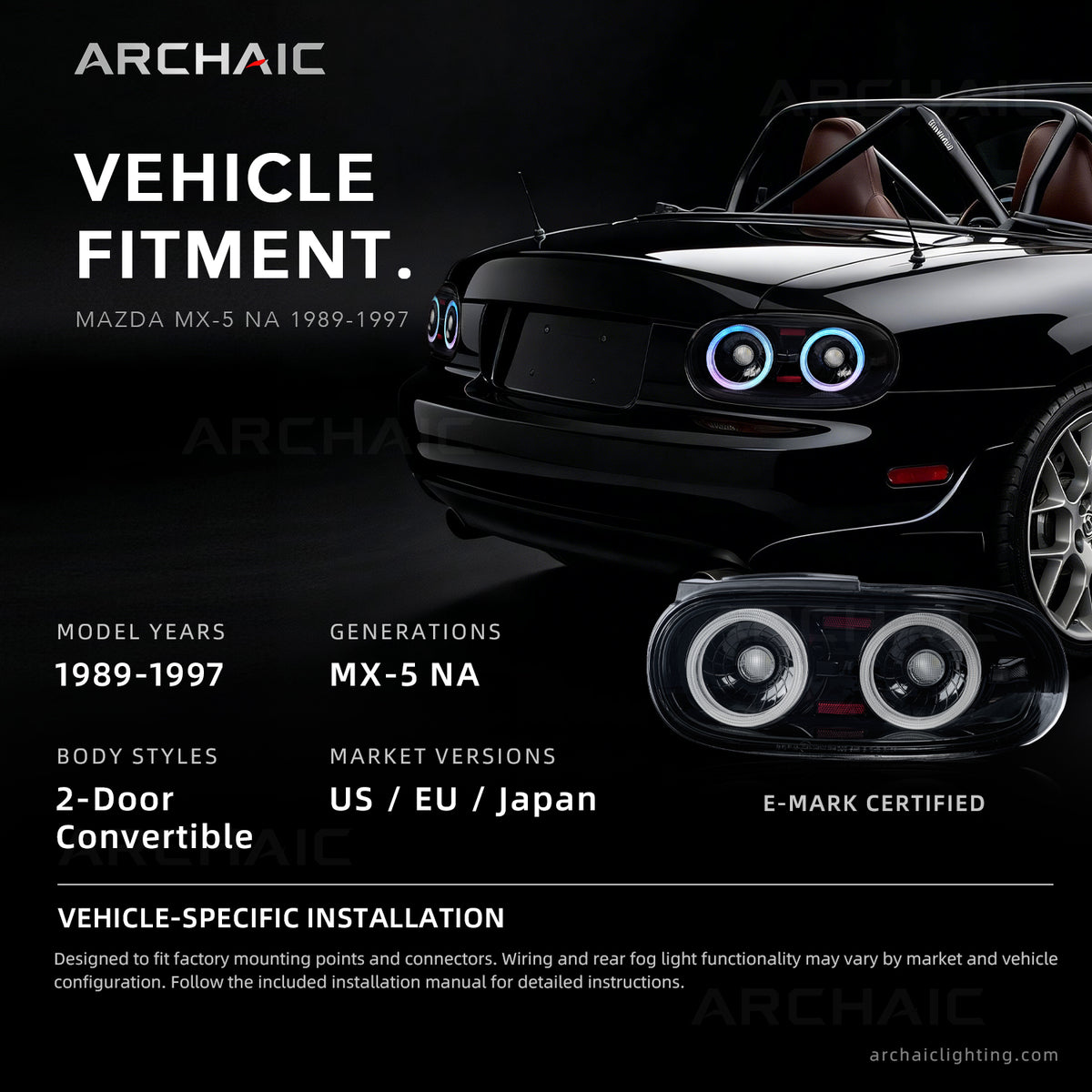 Archaic RGB LED Tail Lights for Mazda MX-5 Miata NA 1989–1997 | App Controlled