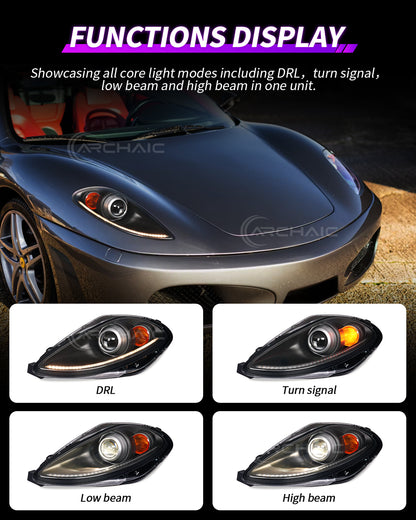 Ferrari F430 Carbon Fiber Wrapped Bi-Xenon Projector Headlights – E-Mark & DOT Certified OEM+ Upgrade
