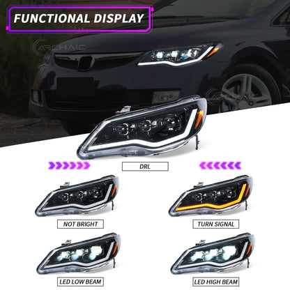 Aftermarket LED Headlights for Honda Civic FD1 FD2 Type R 2006–2012 | LHD/RHD Compatible Projector Front Lamp Replacement