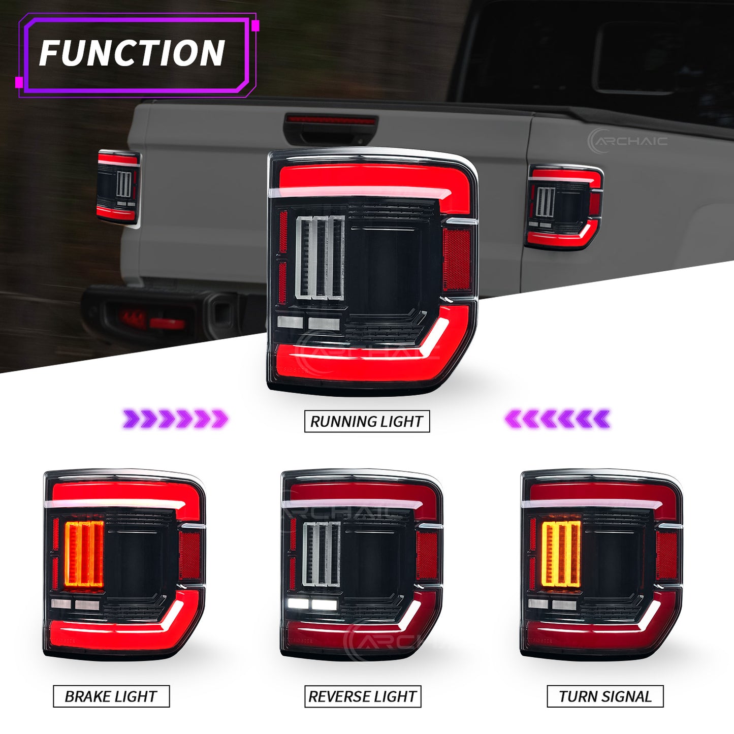 LED Tail Lights for Jeep Gladiator JT (2020–2025) – Light Tea Smoked Lens (US Spec)