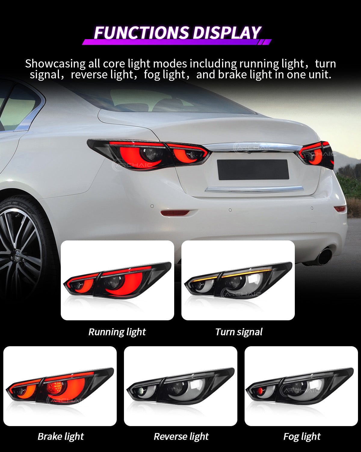 Archaic Full LED Tail Lights for Infiniti Q50 / Skyline V37 (2014–2017)
