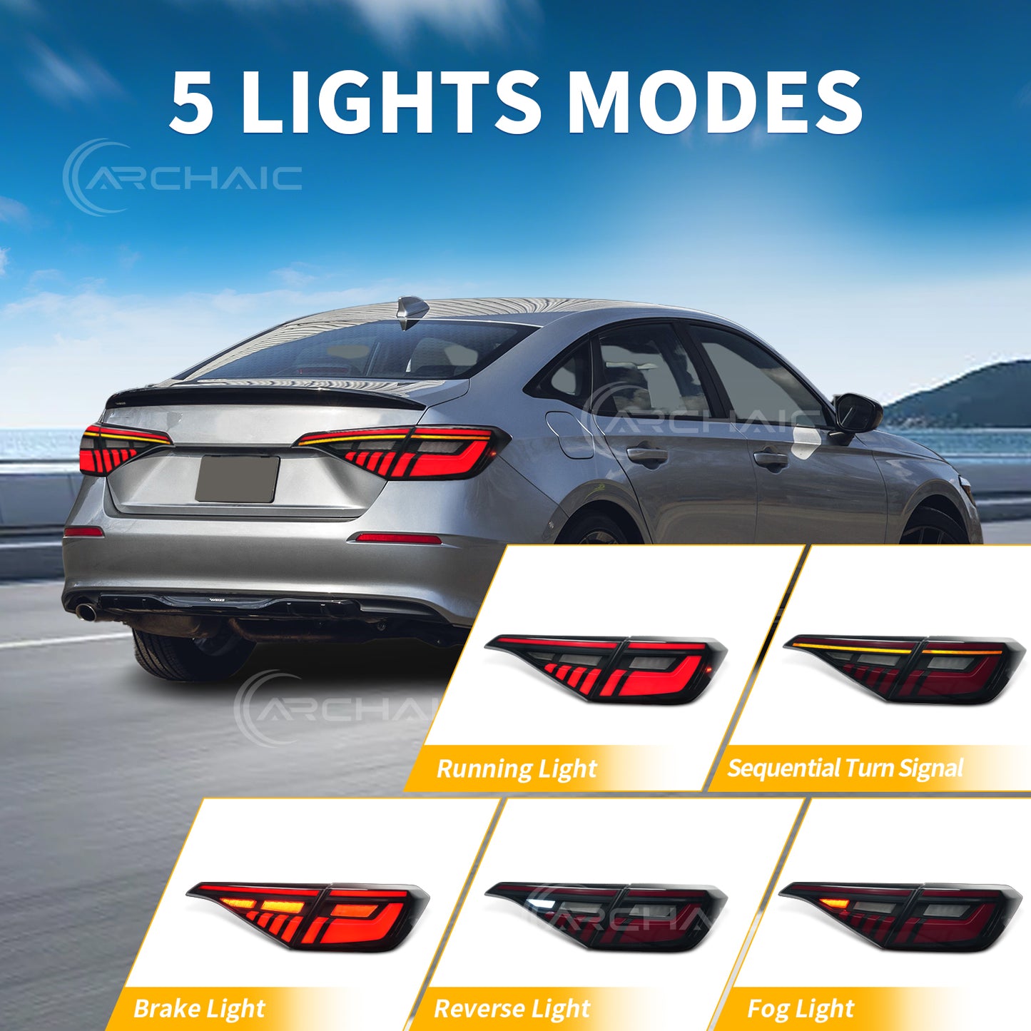 Para Honda Civic 11ª generación Sedán 2021-2023 Conjunto de luces traseras LED | Luz intermitente secuencial