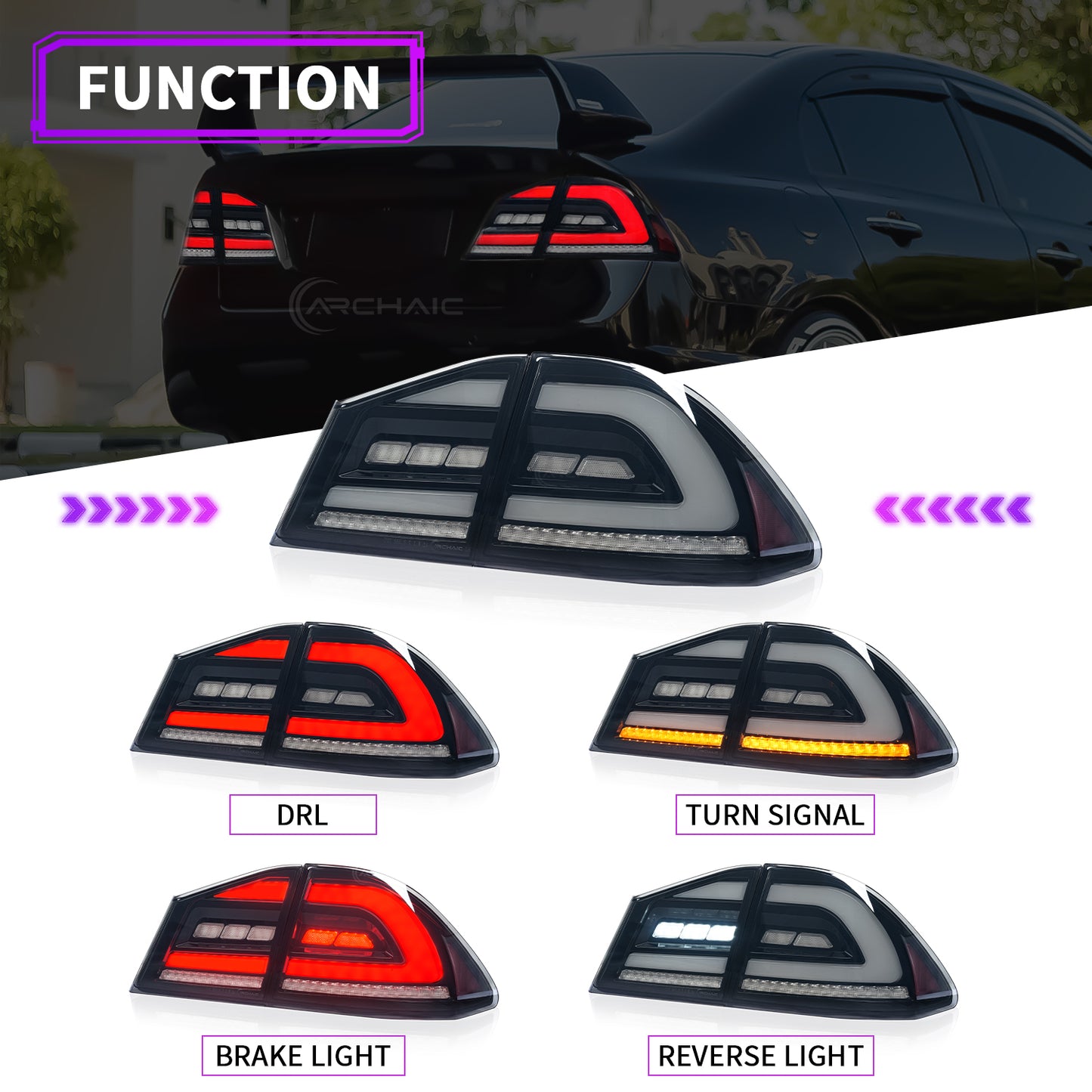 Archaic Honda Civic FD2  taillights for Civic FD1, FD2 type-R （2006-2012）