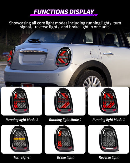 Mini Cooper F55 F56 F57 LED Tail Lights 2014–2024 | Sequential Turn Signal Rear Lamps by Archaic | Smoked & Red Options