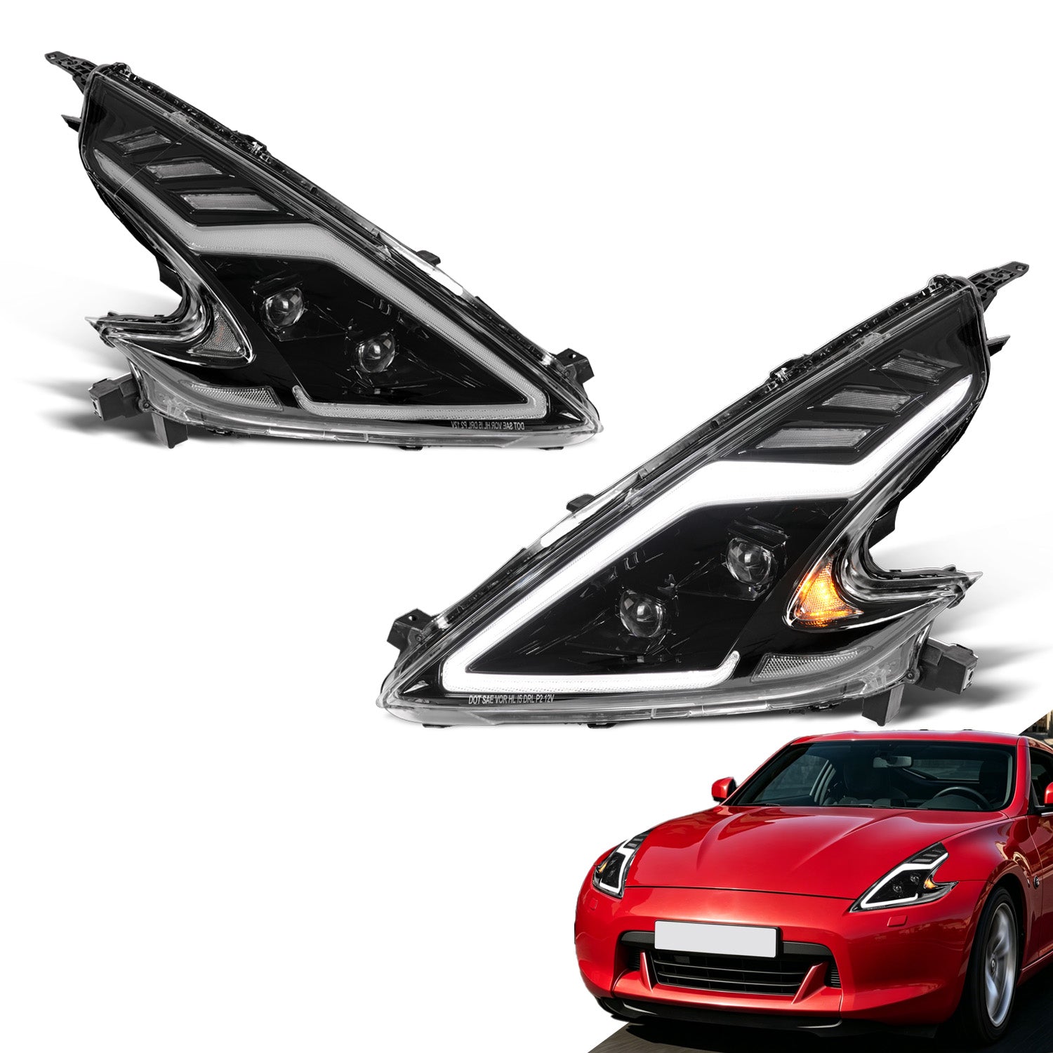 Z34 370Z ヘッドライト archaic Nissan 370Z Z34 LED Headlights | RGB & Sequential – Archaiclighting