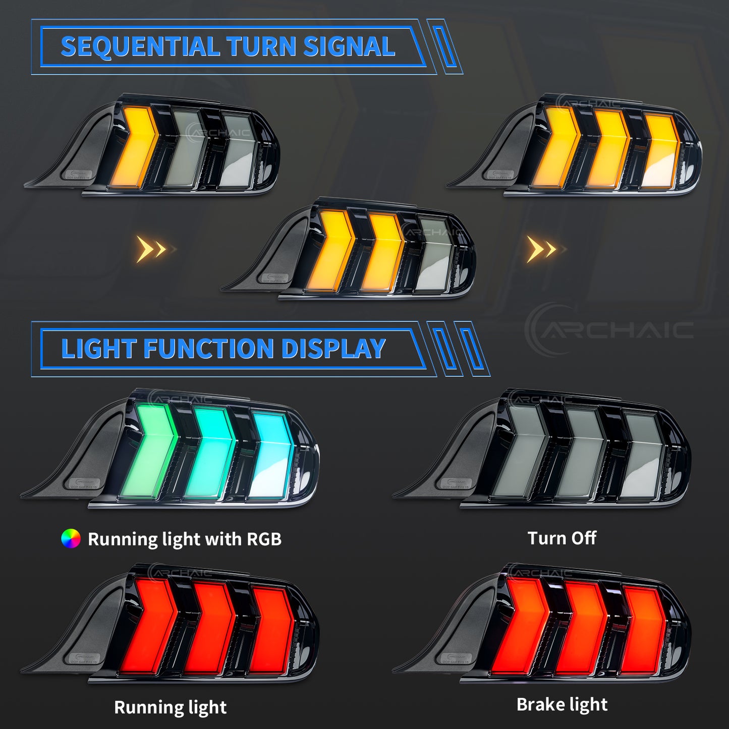 Euro-Style LED Tail Lights for 2015–2023 Ford Mustang S550 | RGB APP & Sequential Turn Signals