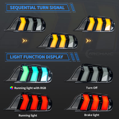 Euro-Style LED Tail Lights for 2015–2023 Ford Mustang S550 | RGB APP & Sequential Turn Signals