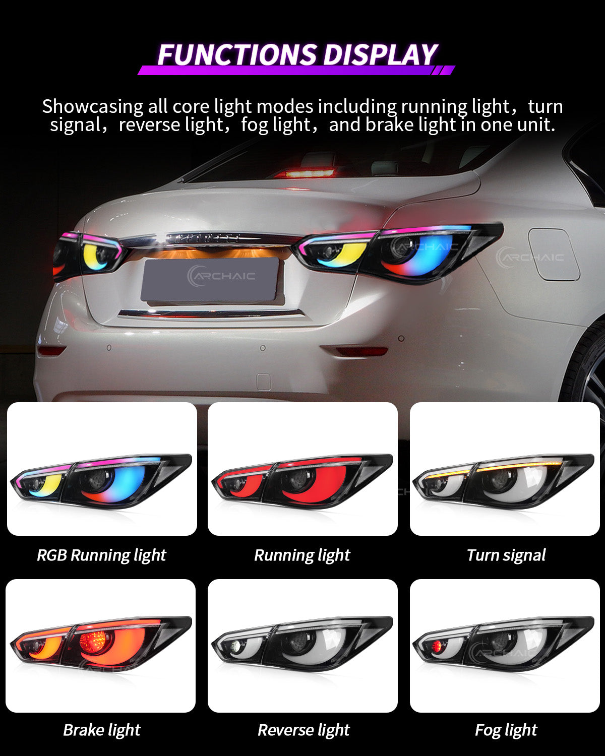 For INFINITI Q50 LED Tail Lights 2014-2017 | Skyline V37 Compatible | Sequential Turn Signal + Startup Animation + RGB Option | OEM Fitment Replacement