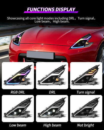 Archaic RGB LED Headlights For Nissan 370Z Z34 2009–2020 with App Control