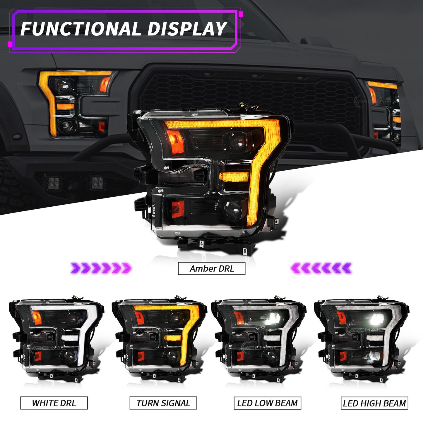 Full LED Headlights for 2015–2017 Ford F-150 & 2017–2020 Raptor | Startup Animation