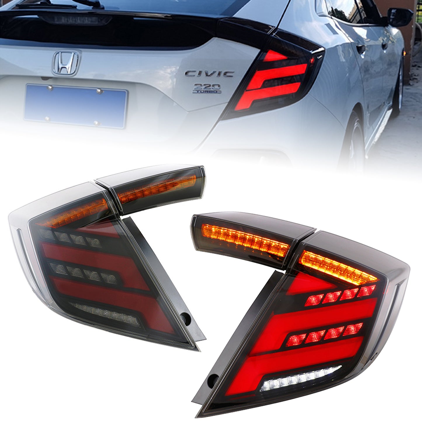 Full LED Tail Lights Assembly For 10th Gen Honda Civic Type R Hatchback 2016-2021