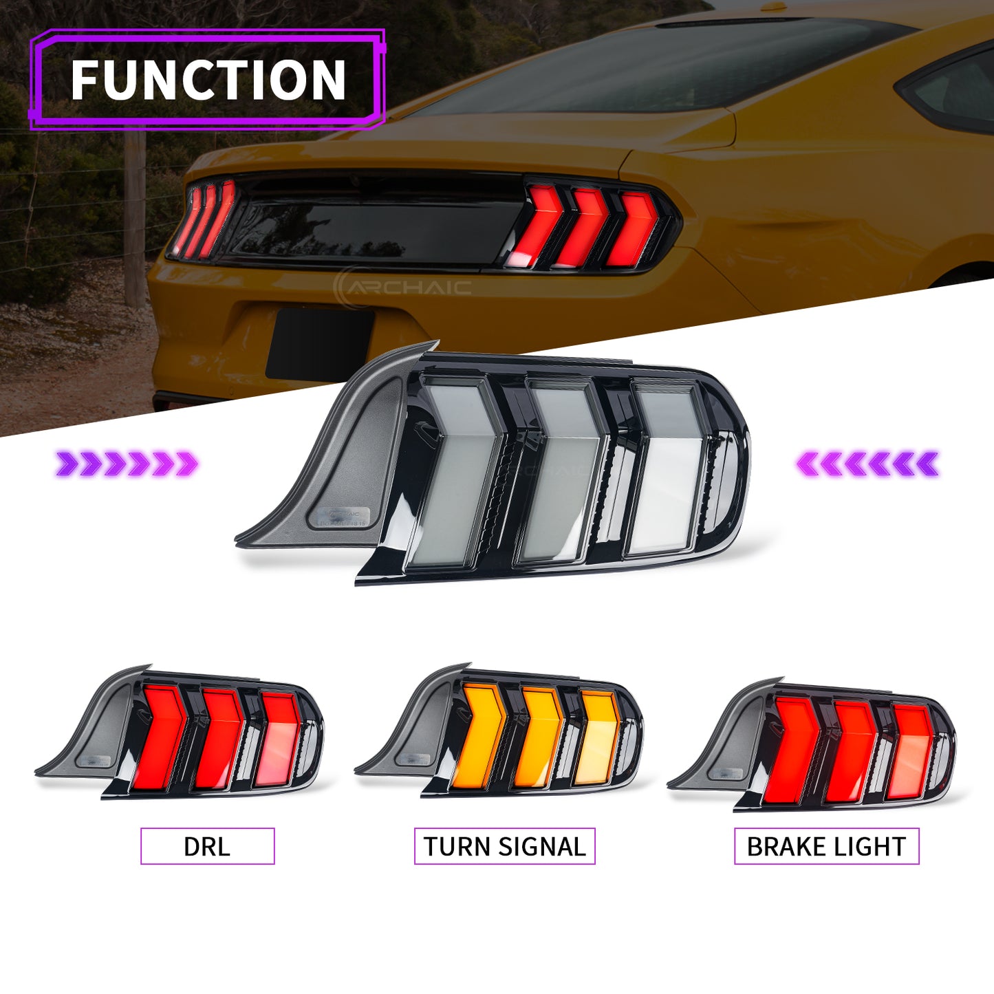 Tail Lights Assembly for 2015-2023 Ford Mustang Shelby GT350 GT500 Amber turn signal