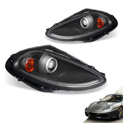 Ferrari F430 Carbon Fiber Wrapped Bi-Xenon Projector Headlights – E-Mark & DOT Certified OEM+ Upgrade