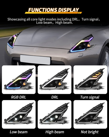Faros LED de alto rendimiento para Nissan 370Z Z34 2008–2021 | DRL con animación RGB al encender