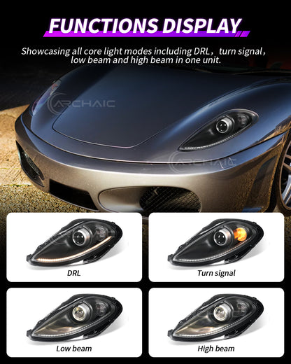 For Ferrari F430 Real Carbon Fiber Wrapped Bi-Xenon Projector LED Headlights