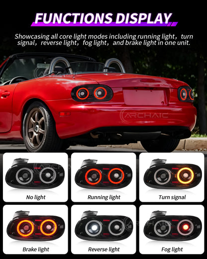 Archaic Full LED Tail Lights for Mazda MX-5 Miata NB 1998–2005 | 3D Animation DRL