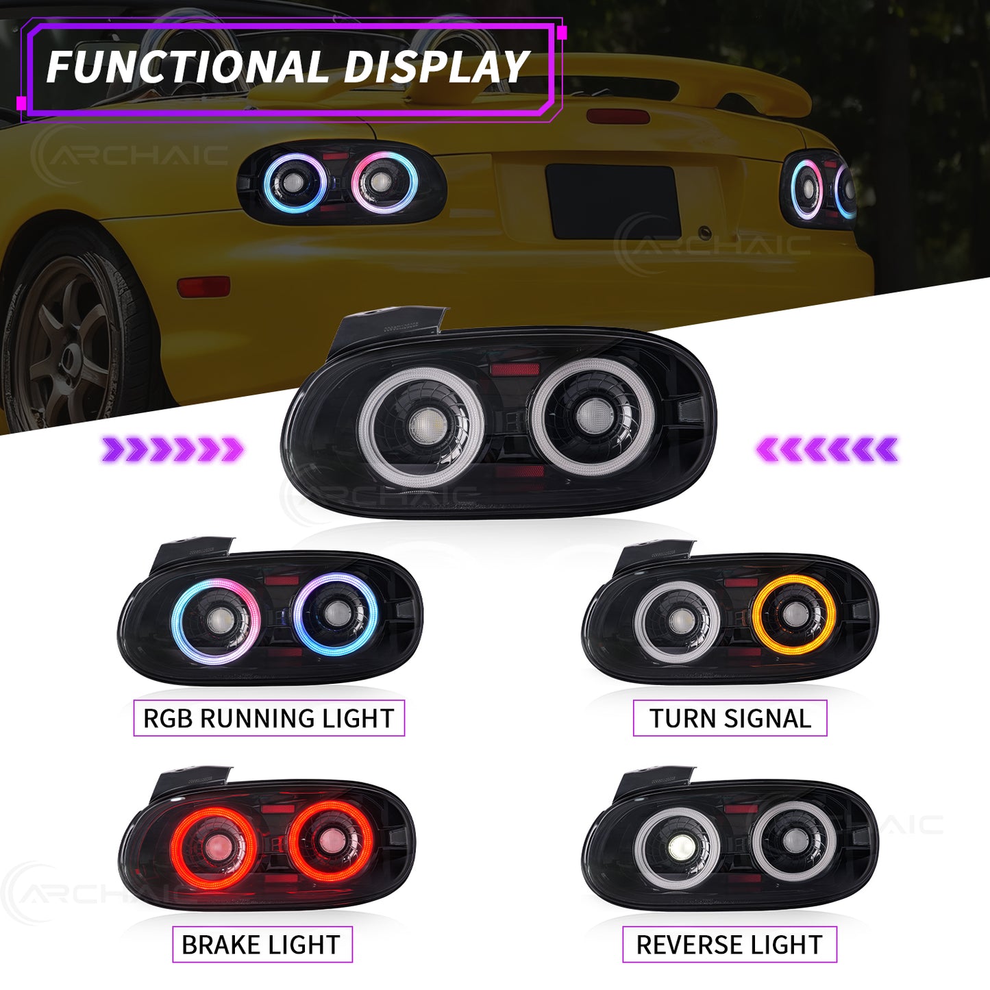 Archaic RGB LED Tail Lights for Mazda MX-5 Miata NB 1998–2005 | Pair