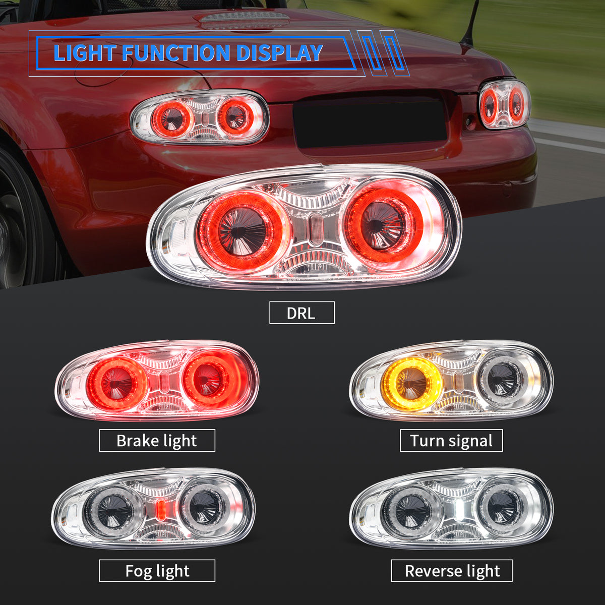 Archaic Chrome Edition Full LED Tail Lights for Mazda MX-5 Miata NC 2005–2015