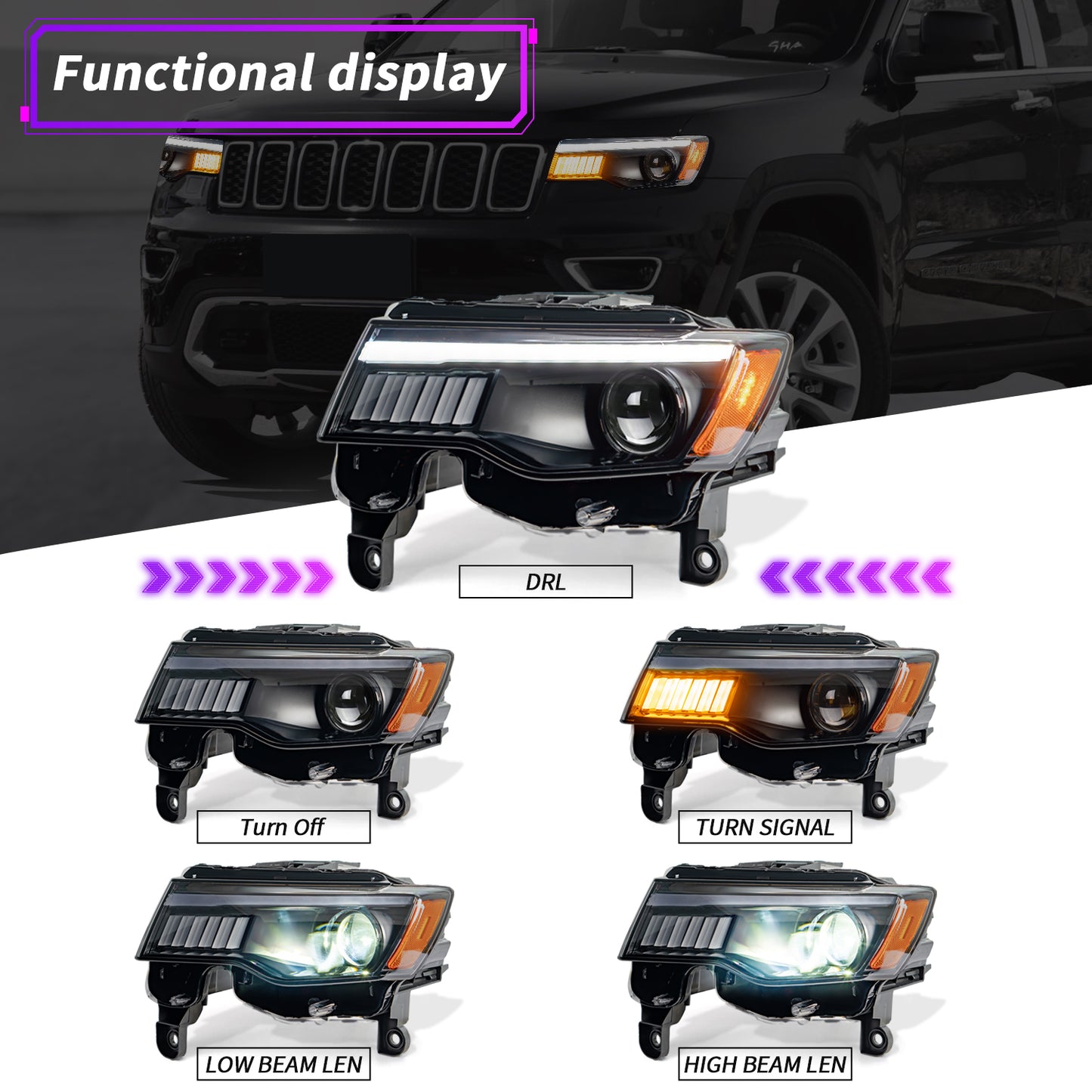 LED Projector Headlights Assembly For Jeep Grand Cherokee 2017-2021