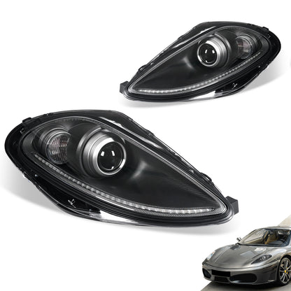 For Ferrari F430 Real Carbon Fiber Wrapped Bi-Xenon Projector LED Headlights